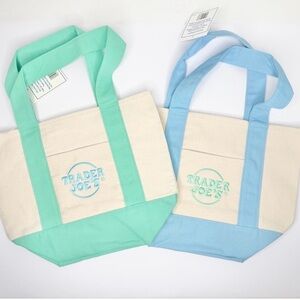 NWT Trader Joe’s Canvas Mini Tote bag, blue and green pastel set